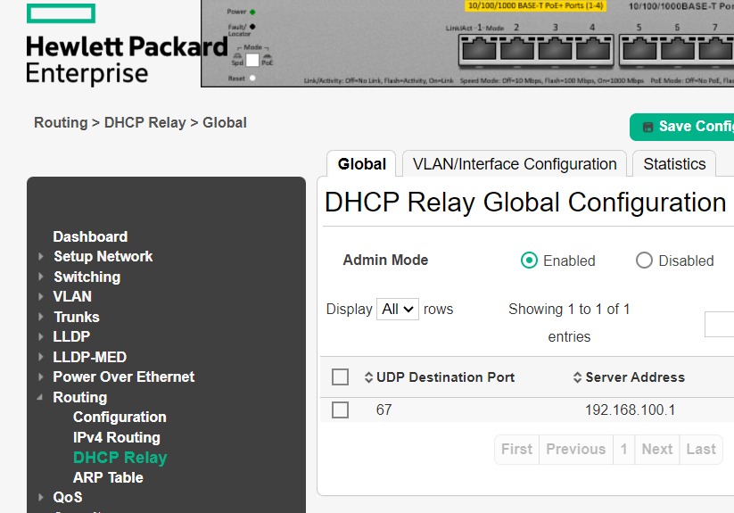 DHCP Relay sur le routeur HP