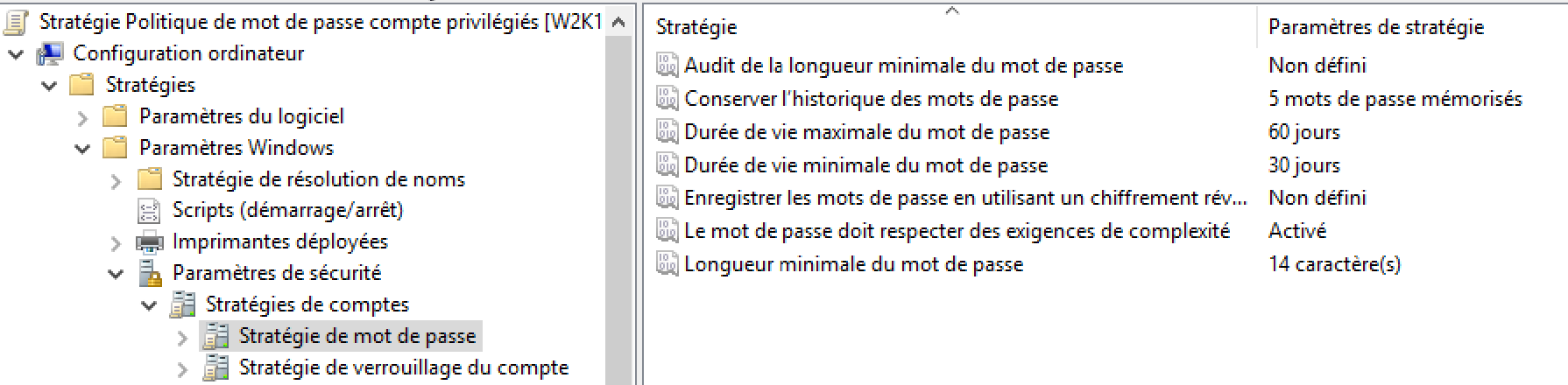 Stratégie mot de passe comptes privilégiés