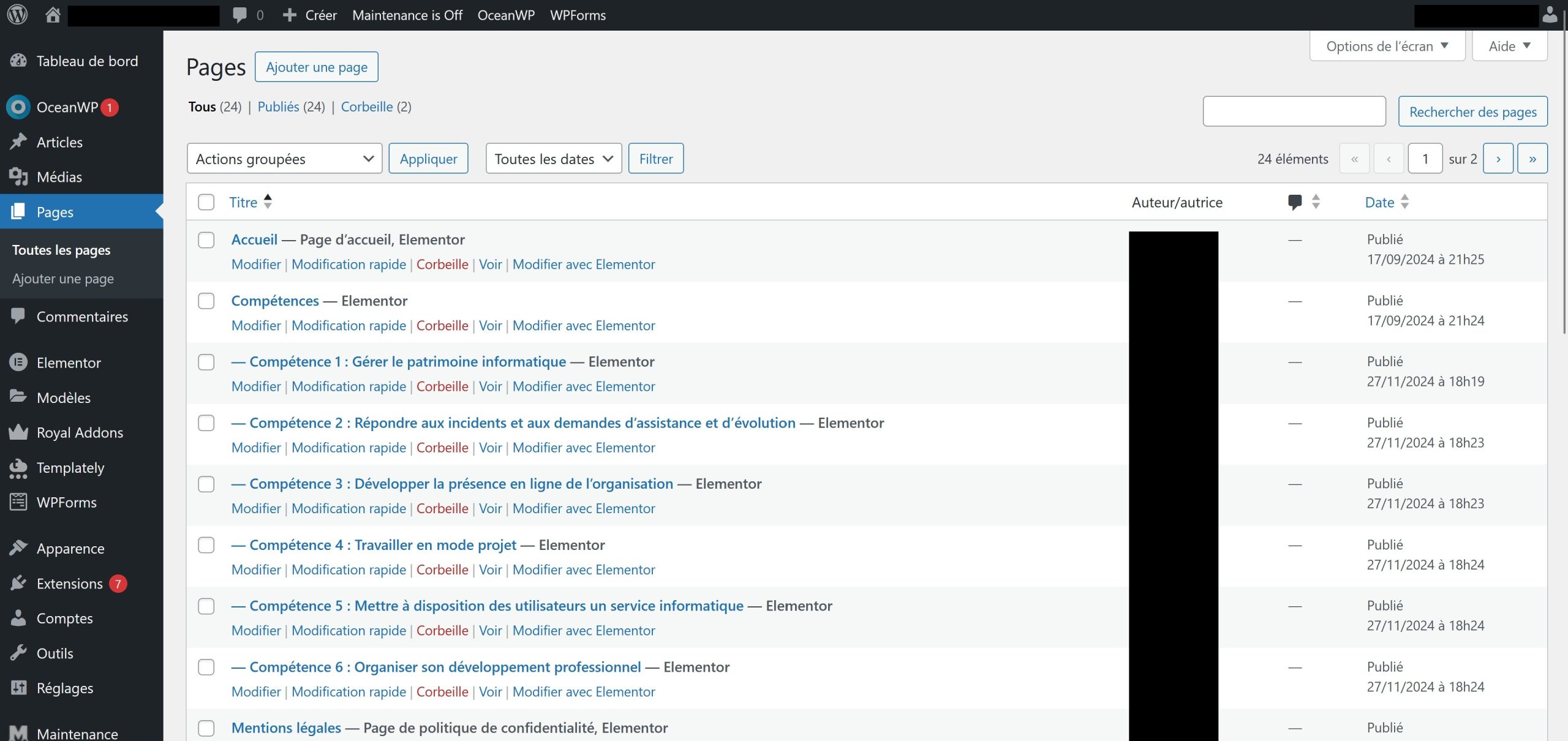La gestion de mes pages sur WordPress