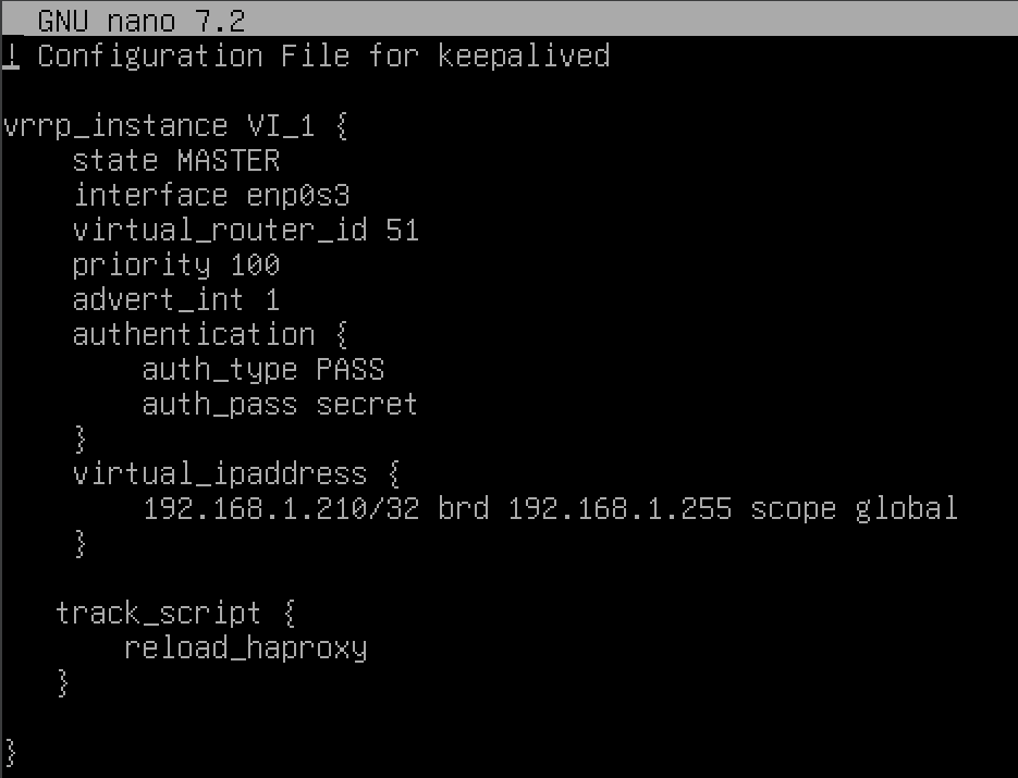 Configuration KeepAlived MASTER