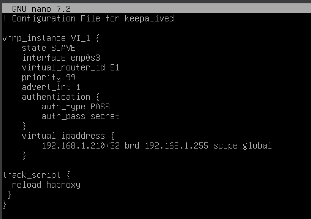 Configuration KeepAlived SLAVE