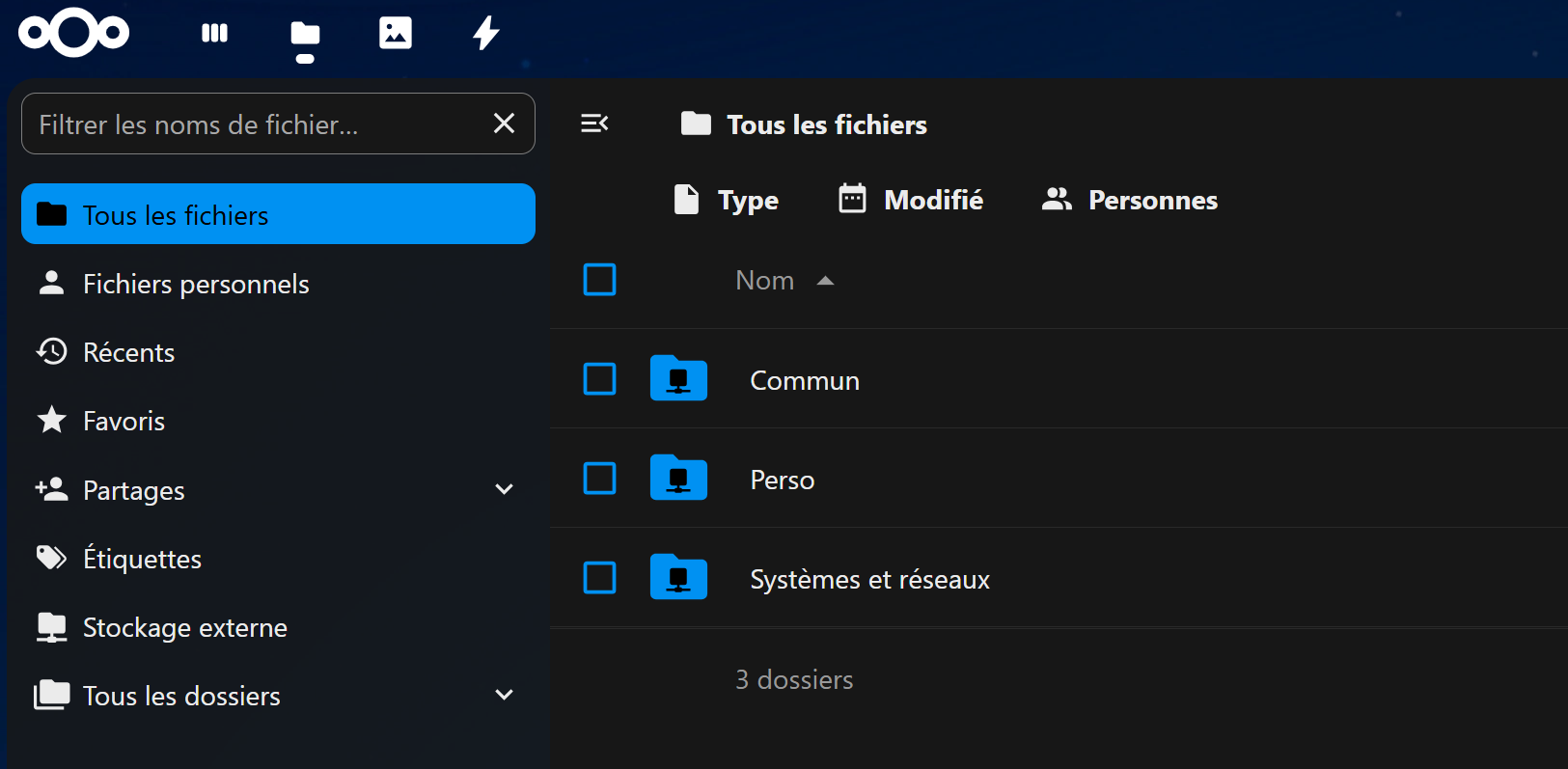 Répèrtoires SMB accessibles deuis Nextcloud