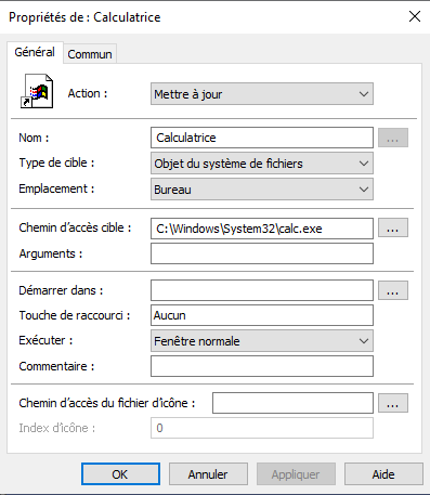 Propriété GPO racourcis calculatrice