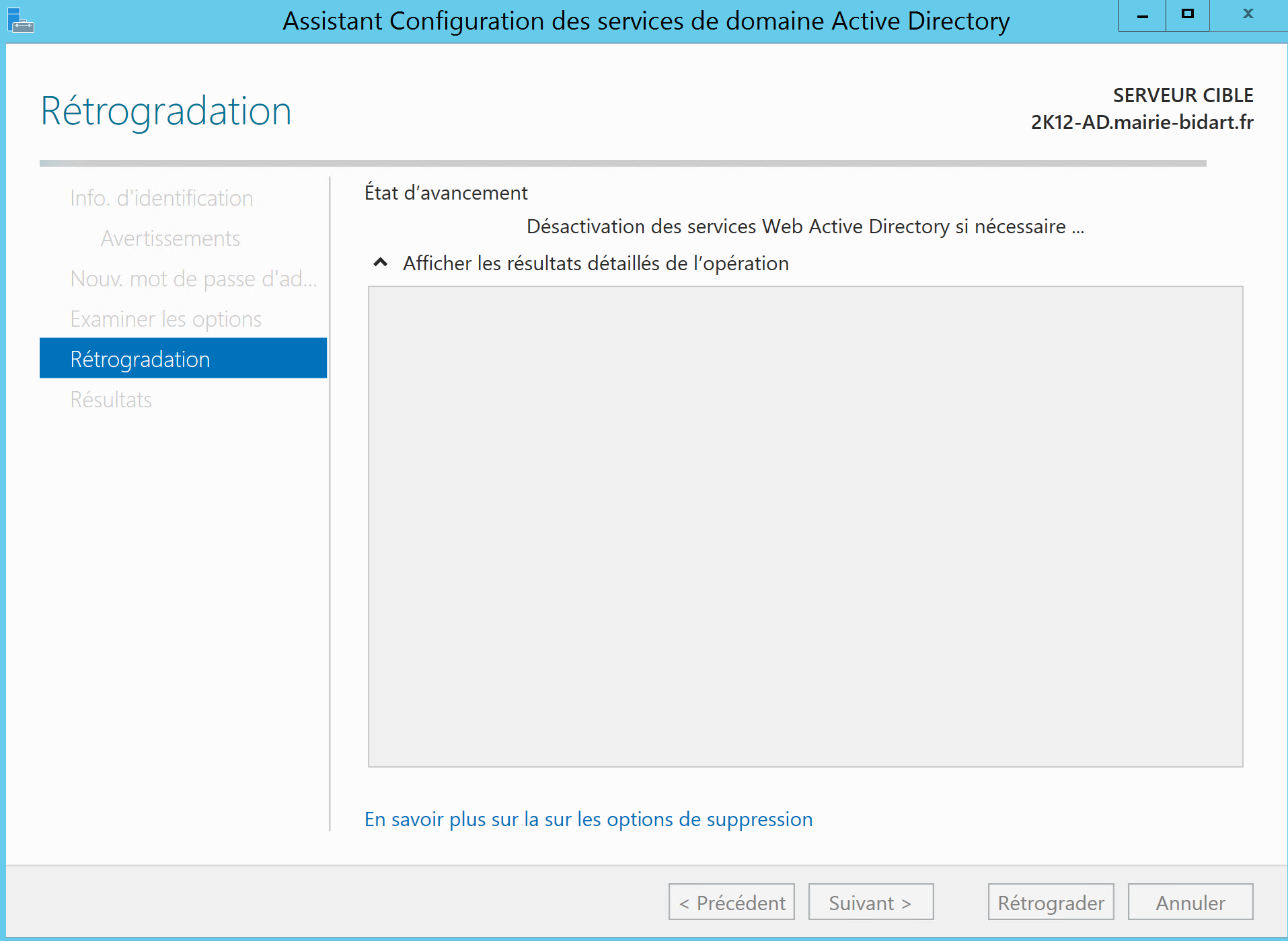 Rétrogradation du contrôleur de domaine sous Windows Server 2012 R2