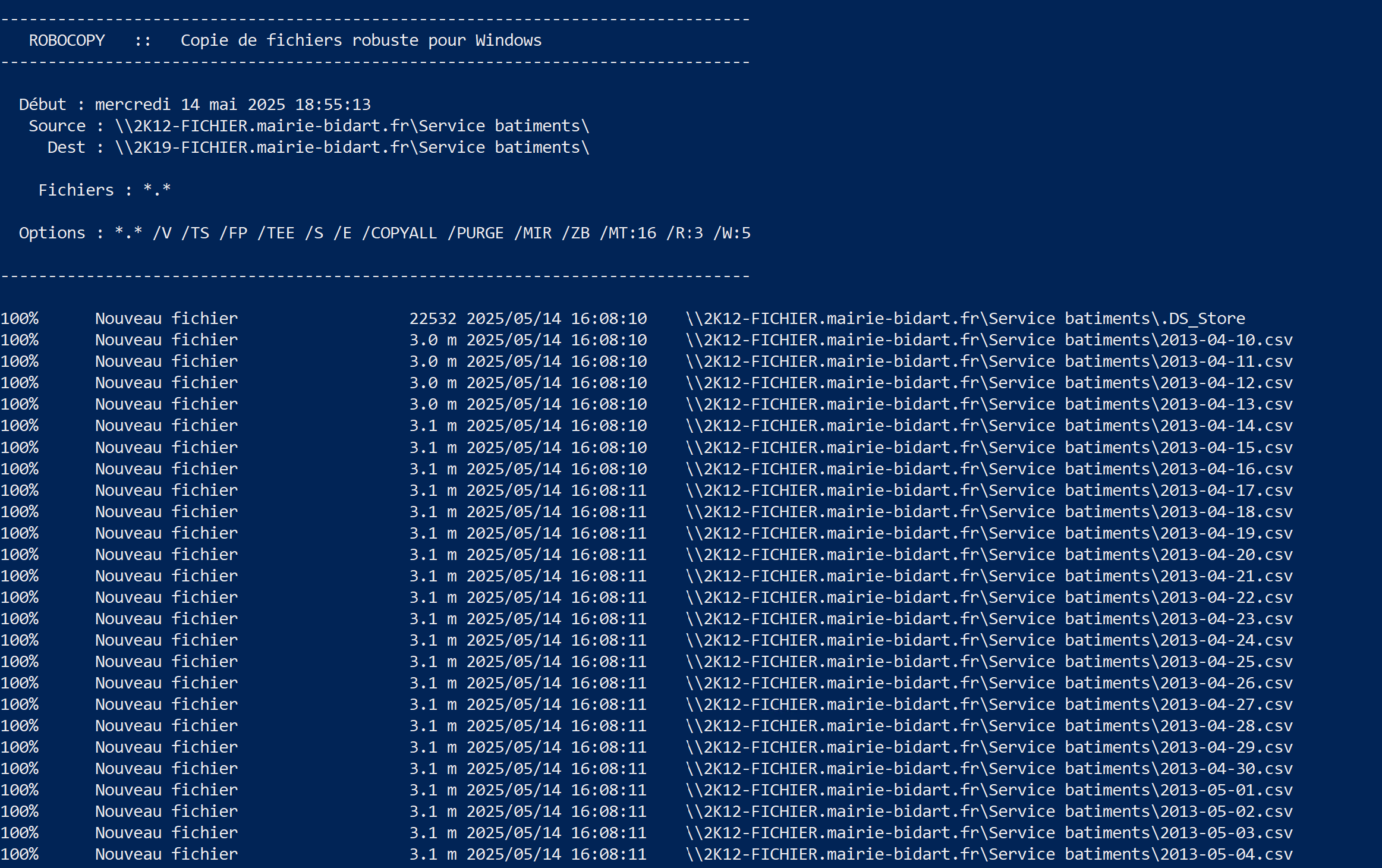 Migration des données avec Robocopy