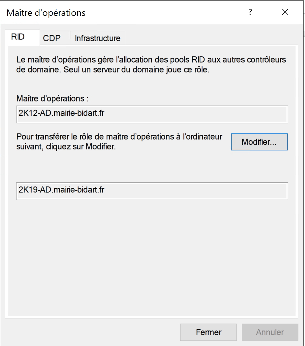 Transfert des rôles FSMO RID, CDP et Infrastructure
